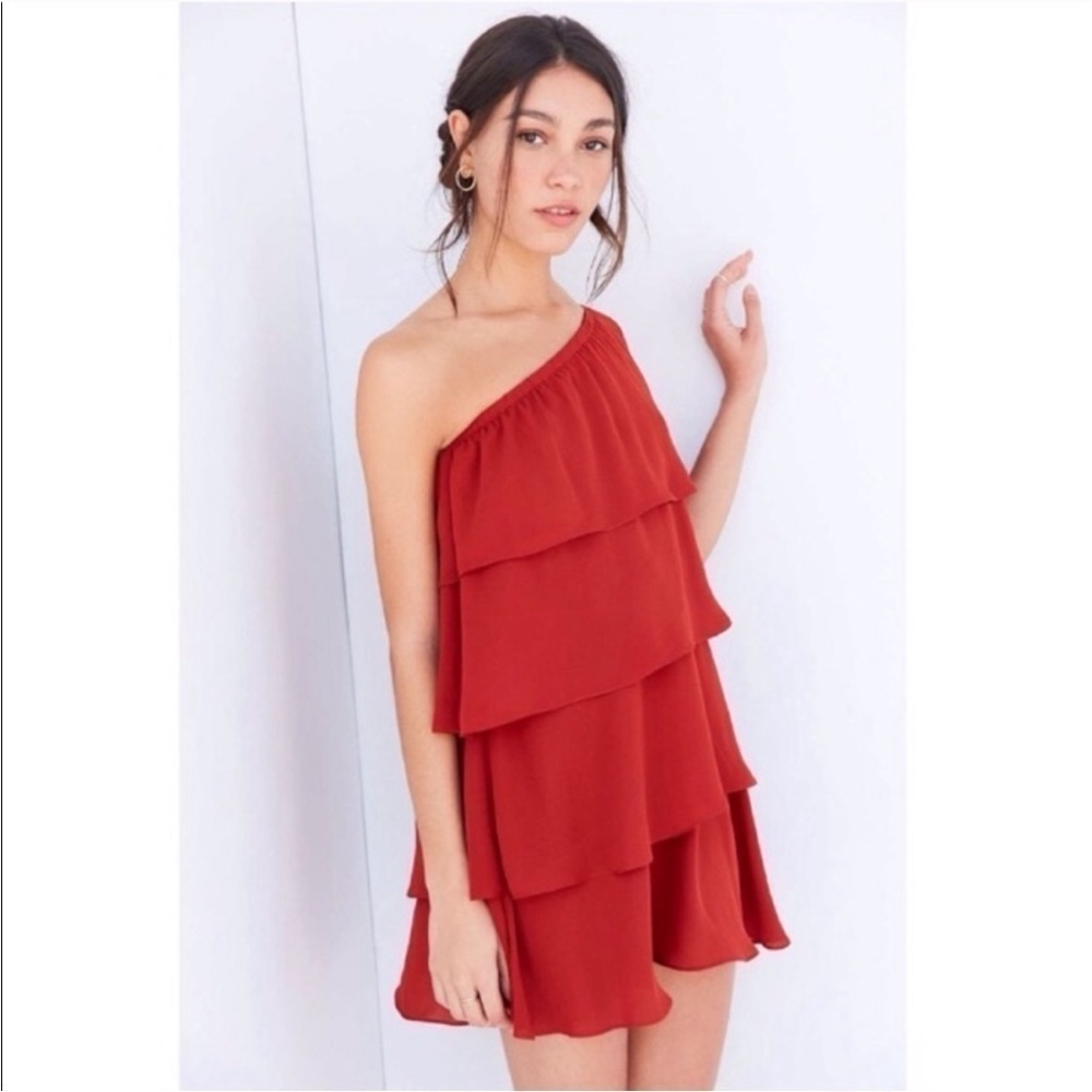 Urban Outfitters x Alice Iseult One Shoulder Tiered Mini Dress Terra Cotta - Picture 2 of 10